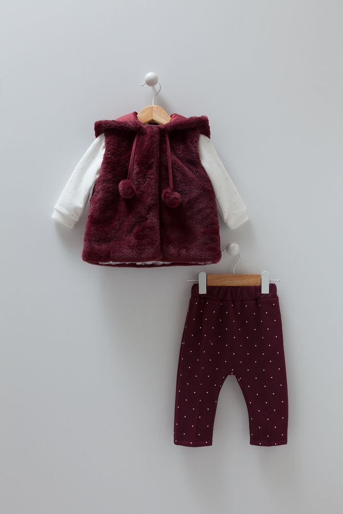 Bordo Kürklü 3'lü Takım