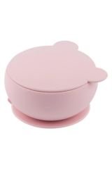 Kapaklı Silikon Kase Vakum Tabanlı Pinky Pink