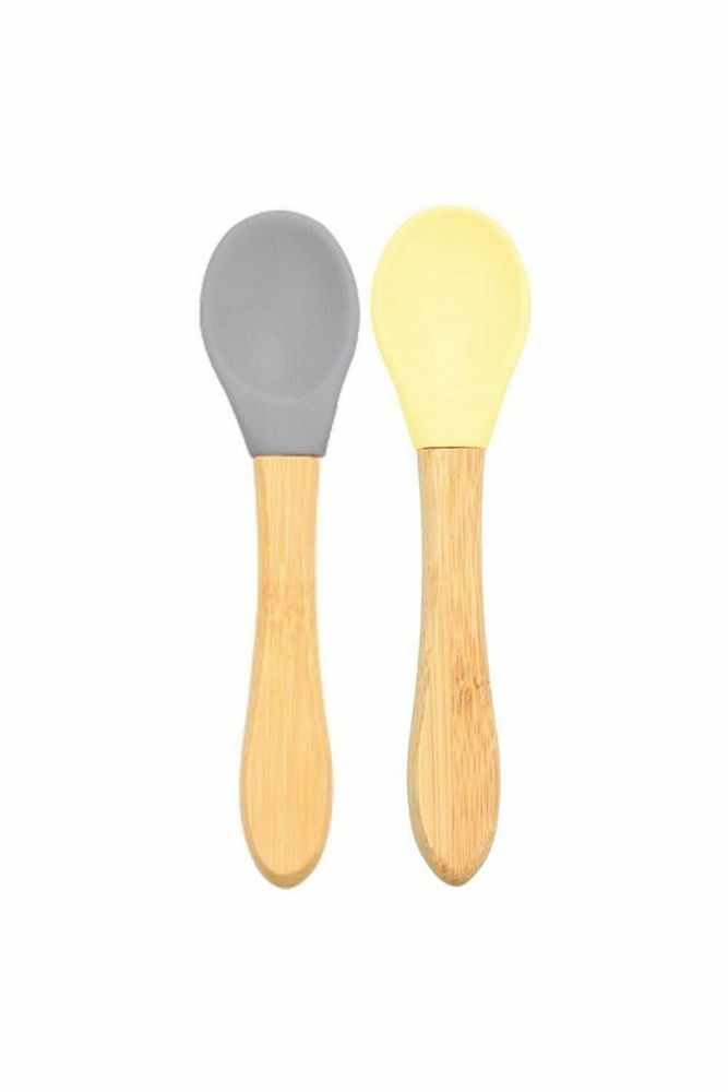 Bambu Saplı Silikon Kaşık 2'li - Gri Sarı