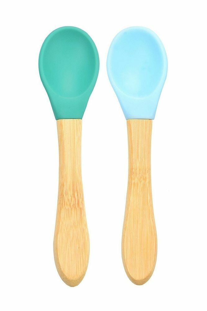 Bambu Saplı Silikon Kaşık 2'li - Yeşil-mavi