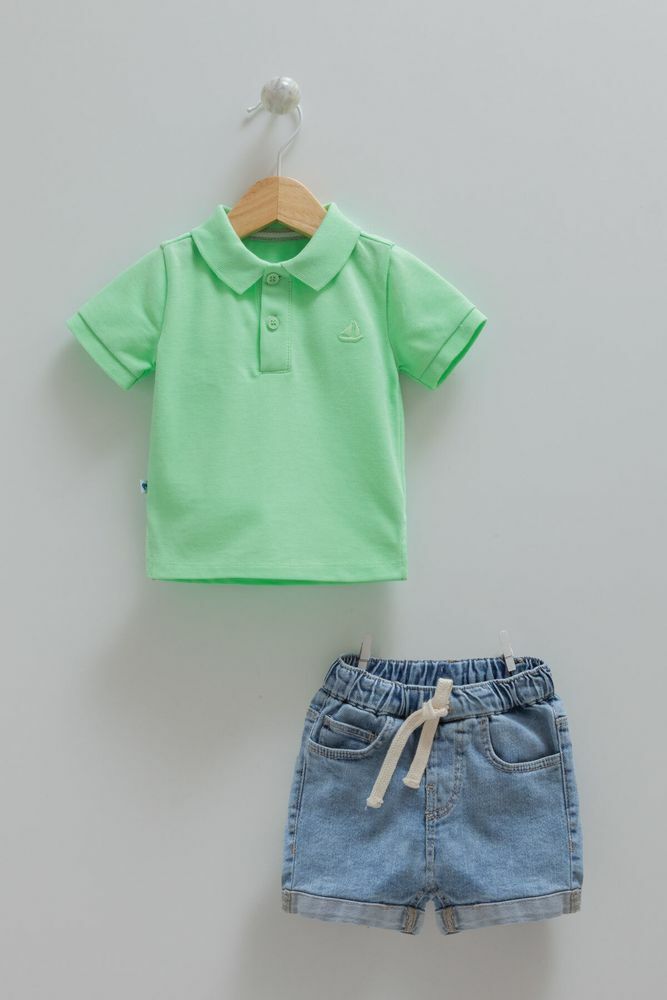 Polo Summer Collection %100 Pamuk  Erkek Yeşil  Polo Yaka Tişört Ve Kot Pantolon Takım