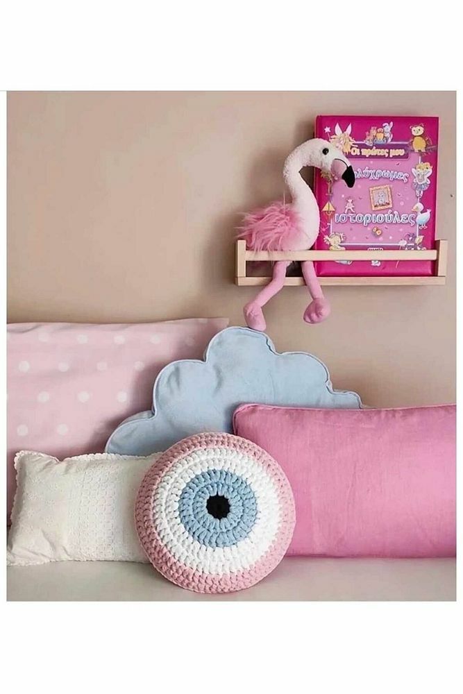 Nazar Boncuğu Model Yuvarlak Kırlent (El Örgüsü) - 30 cm