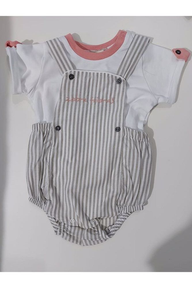 Unisex Bebek Beyaz Salopet Takım (2 Ay Beden)