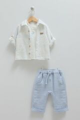 Draw Boy Summer Collection %100 Pamuk Müslin Kumaş Mavi Erkek 3'lü Takım