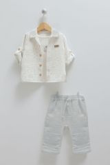 Draw Boy Summer Collection %100 Pamuk Müslin Kumaş Mavi Erkek 3'lü Takım