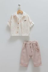 Draw Boy Summer Collection %100 Pamuk Müslin Kumaş Mavi Erkek 3'lü Takım